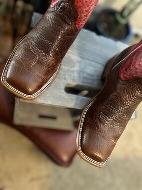 Horse Power TH Brown Shrunken Shoulder Square Toe Cowboy Boots Size 9D